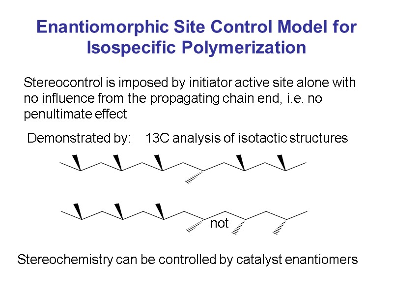 Enantiomorphic Site Control Model for Isospecific Polymerization Stereocontrol is imposed by initiator active site